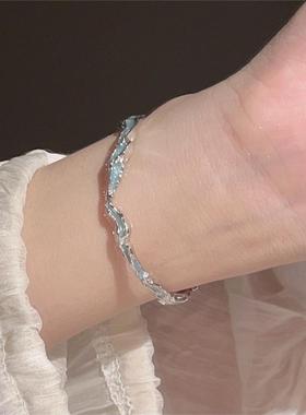 楚噢CHUO纯银S925银蓝色海浪手镯手环送女新款礼物闺蜜清冷设计感