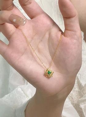 楚噢CHUO纯银S925银大唐宝相花项链四叶草锁骨链新款设计感轻奢女