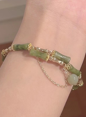 楚噢CHUO橄榄石翠绿竹节手镯手链轻奢精致小众国风新中式古风礼物