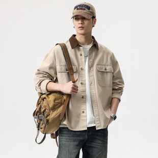 衬衫 复古纯棉工装 男潮牌痞帅休闲衬衣外套感翻领夹克 美式 秋季
