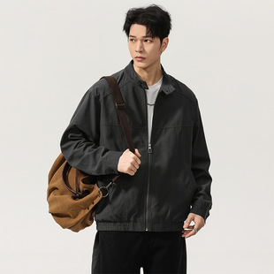 宽松大码 新款 拼接休闲外套潮牌 复古哈灵顿立领夹克男2026春季 美式