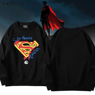 DC超人同款联名电影周边衣服冬季加绒保暖圆领卫衣服男女情侣外套