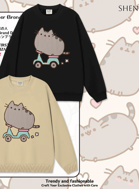 胖吉猫Pusheen秋冬季新款男女情侣加绒圆领卫衣保暖御寒休闲外套