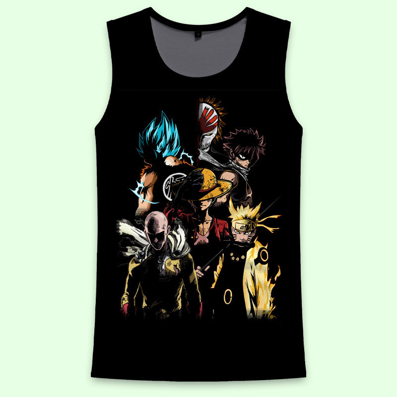 七龙珠火影忍者一拳超人鸣人日系动漫周边潮牌复古印花潮男生背心