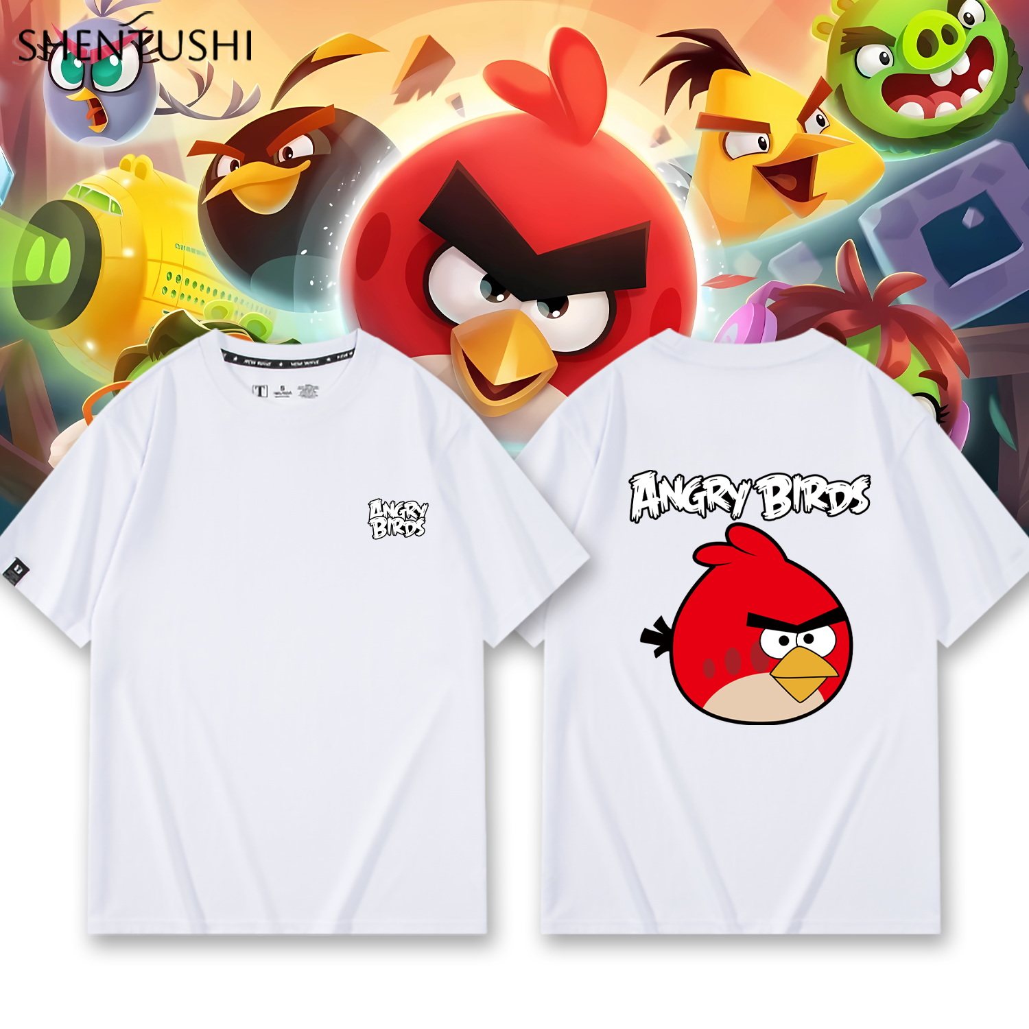 愤怒的小鸟游戏周边卡通夏季纯棉衣服男女情侣装短袖半袖休闲T恤