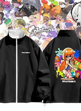 喷射战士3Splatoon斯普拉遁秋季两面穿男女休闲学生防水冲锋衣服