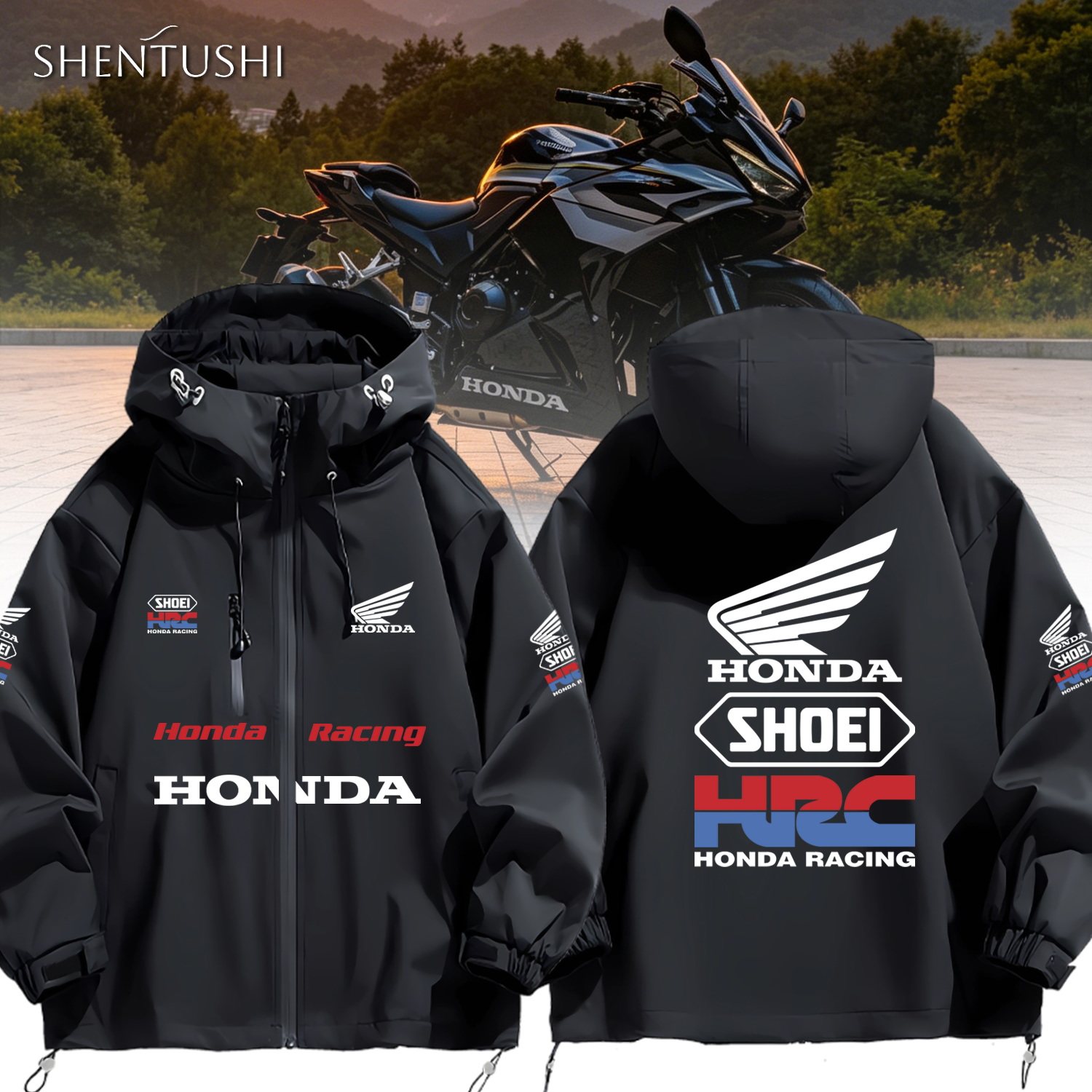 本田CBR1000rr金翼比赛摩托车机车骑行衣服连帽男冲锋衣夹克外套