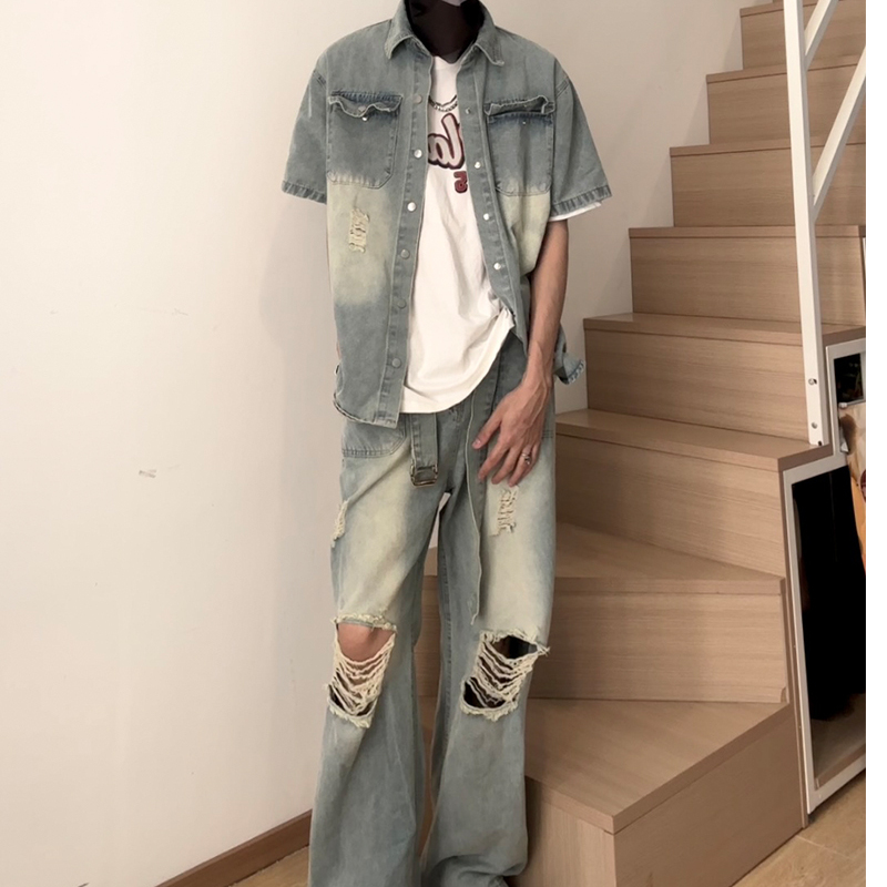 夏季牛仔套装男2025男装一套搭配