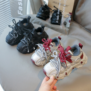 真皮儿童运动鞋2026年秋季新款透气女童老爹鞋中大童百搭跑步鞋子