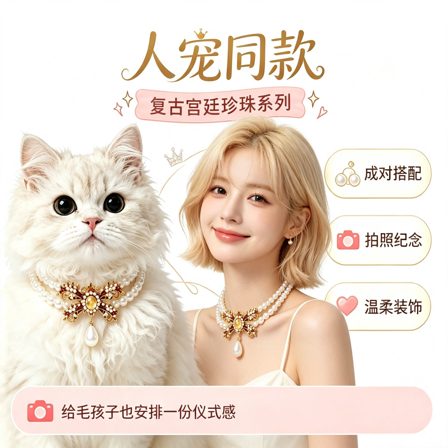 双层珍珠项圈人宠同款氛围感配饰