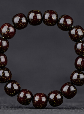 星玺印度野生老料爆满金星小叶紫檀手串12mmX13mm17颗佛珠 手链