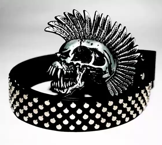 Rock Band Belt, Personalized Men's Belt, Trendy and Domineering, Mohawk Hairstyle, Men's Punk Skull Studded Belt