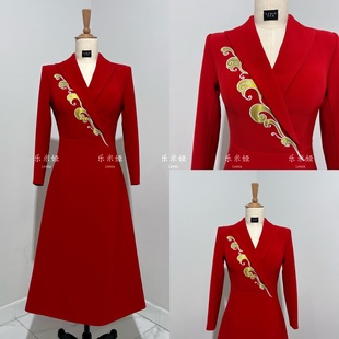 播音主持小礼服高端职业西装连衣裙正装修身演讲中式西装裙女神范