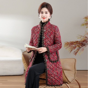 中老年冬季睡衣女上装加绒加厚中长款棉服妈妈保暖棉袄家居服外套