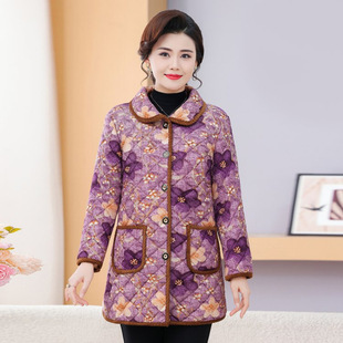 睡衣冬加绒加厚上衣单件女棉袄中老年妈妈中长款保暖家居服可外穿