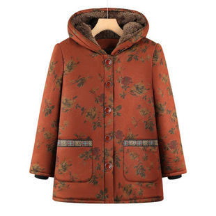 单件加厚冬装睡衣上衣中老年人棉袄加绒妈妈保暖家居服连帽中长款