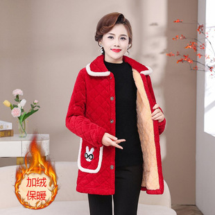 中老年妈妈冬季睡衣女单件上衣棉袄加绒加厚长款家居服冬天可外穿