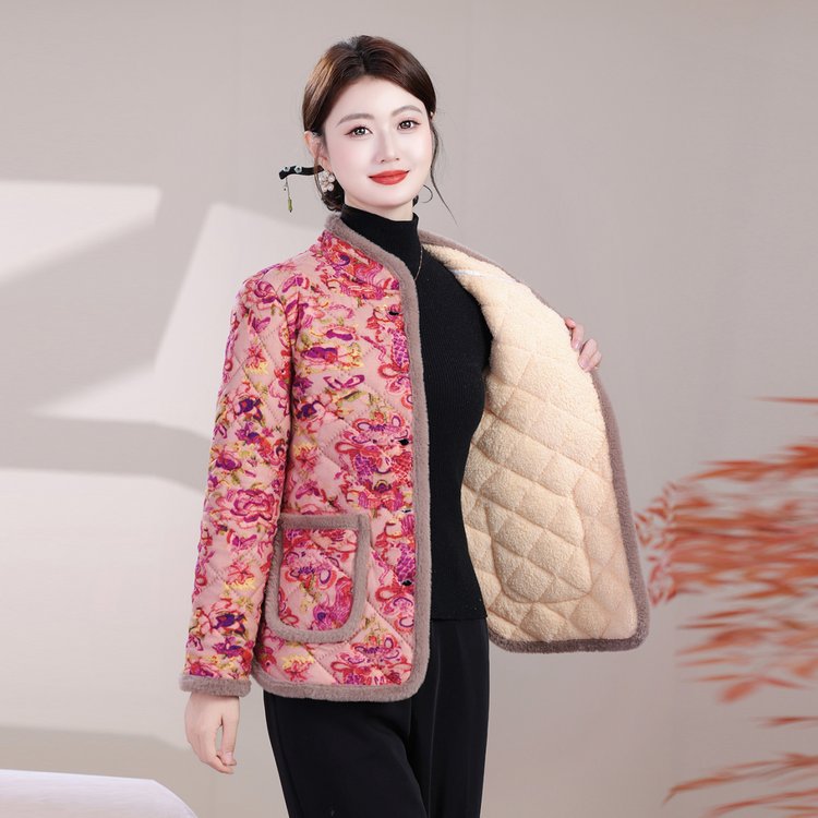 中年女士花棉袄睡衣上衣单件外穿
