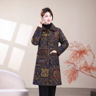 妈妈单件上衣睡衣女加厚冬保暖中长款棉袄中老年人加绒家居服外穿