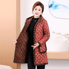 中年妈妈冬季单件棉睡衣上衣加绒加厚中长款棉袄中老年连帽家居服