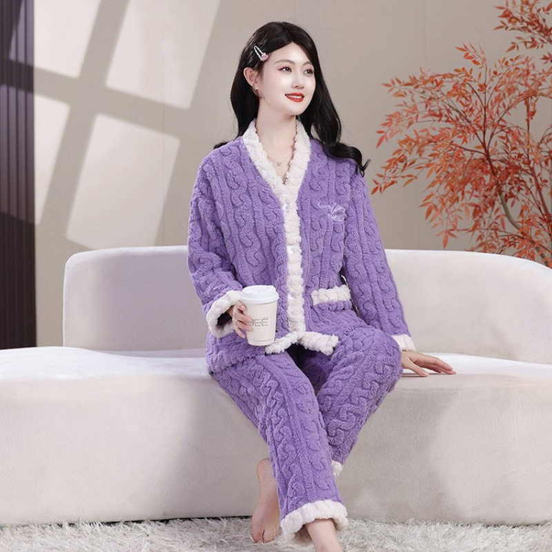 睡衣秋冬款加绒两件套保暖可外穿