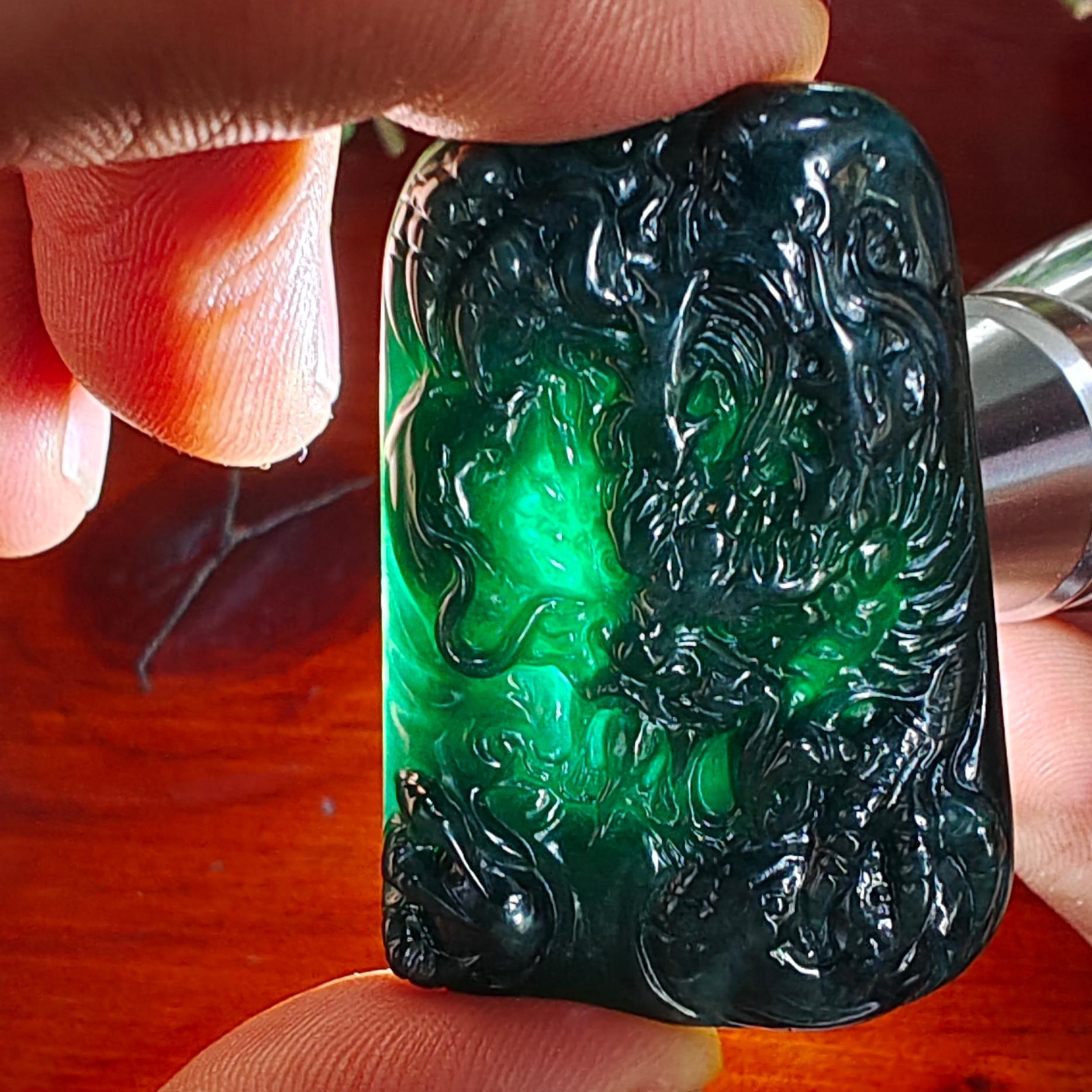 缅料翡翠挂件牌子饰品天然老蓝水雕刻龙牌保真现货实拍