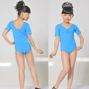 包邮儿童舞蹈服装女童长袖练功服体操服芭蕾舞服短袖连体考级服