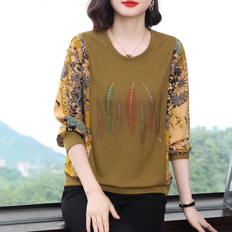 纯棉长袖t恤女装2025年春秋新款洋气妈妈上衣大码胖mm宽松打底衫