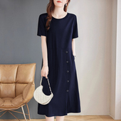 连衣裙女2025年新款 夏季 休闲大码 短袖 女士胖mm宽松显瘦中长款 裙子