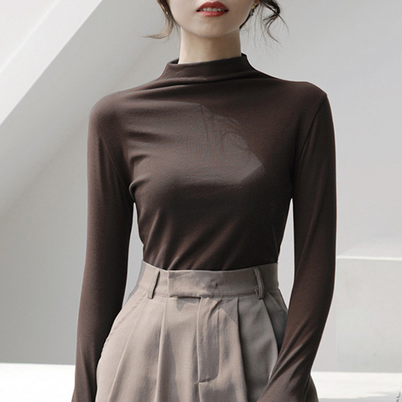 半高领打底衫女秋季2022新款内搭显瘦黑色长袖T恤小众别致上衣服