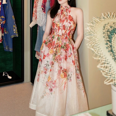 王炸仙女裙 法式浪漫印花V领连衣裙