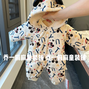 婴儿连体衣秋冬季 5度左右 加厚加绒夹棉宝宝衣服宝 加厚220g棉