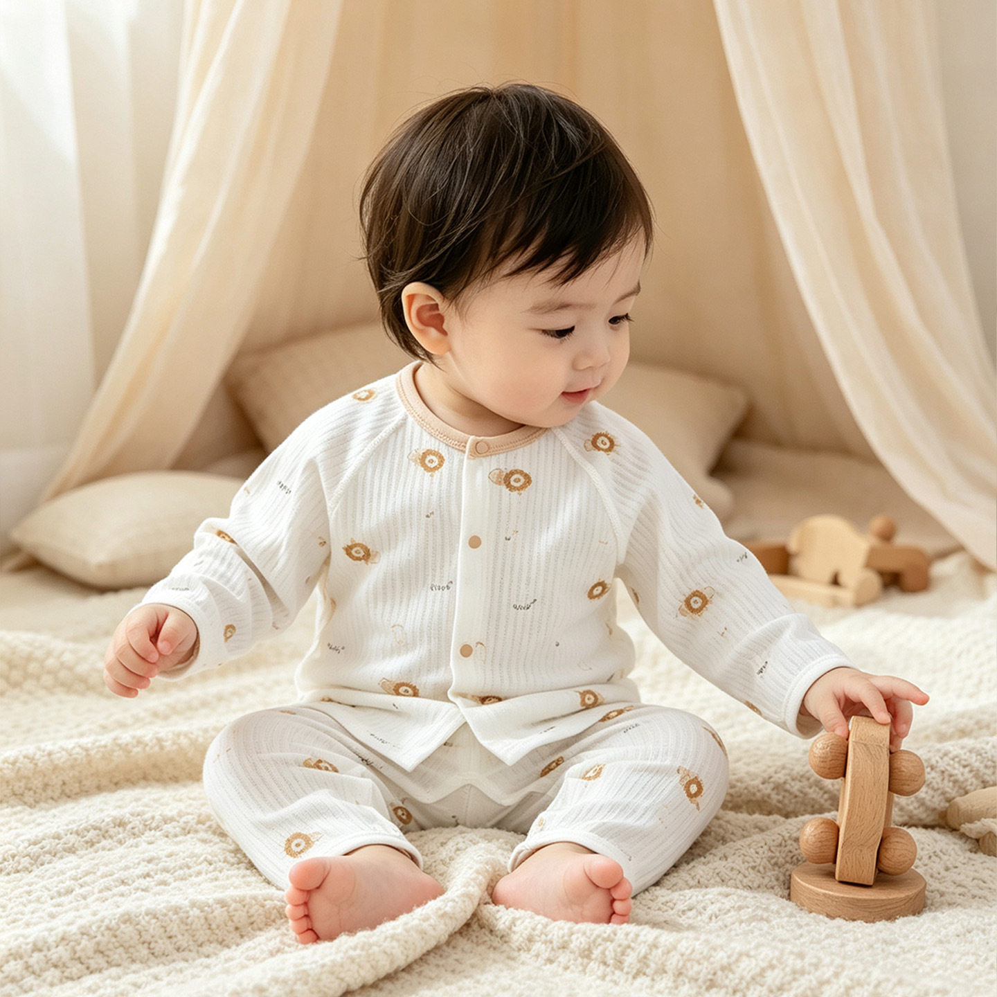 婴儿衣服夏季薄款长袖家居服凉感