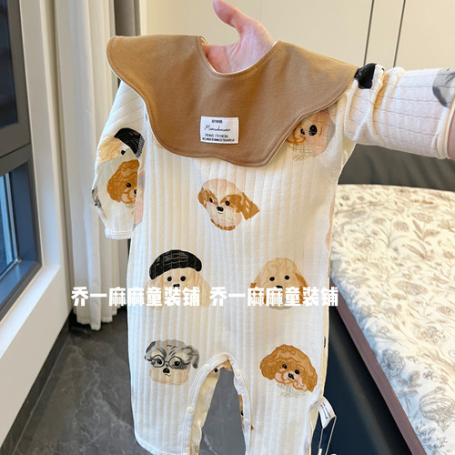 新生儿纯棉提花婴儿连体衣