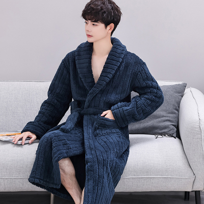 家居服男士法兰绒男浴袍大码睡袍