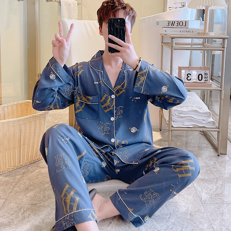 男士棉绸睡衣青年薄款家居服套装