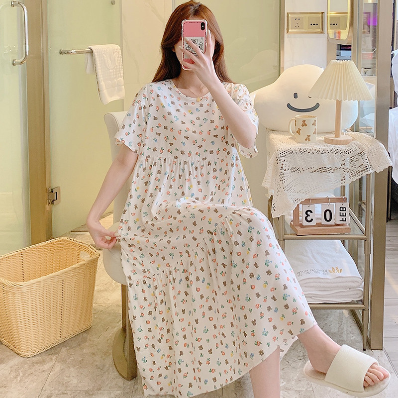 棉绸睡裙女夏闺蜜姐妹装睡衣家居服韩版少女学生可外穿短袖绵绸裙