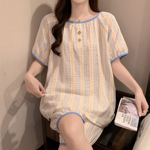 夏季纯棉双层纱女睡衣套装