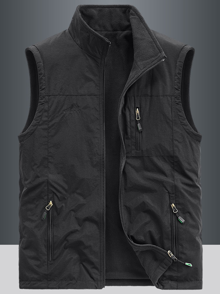 AUTUMN AND WINTER REVERSIBLE POLAR FLEECE VEST MENS FISHING SHOULDER OUTDOOR QUICK-DRYING FLEECE HORSE CLIP MENS STAND-UP COLLAR VEST