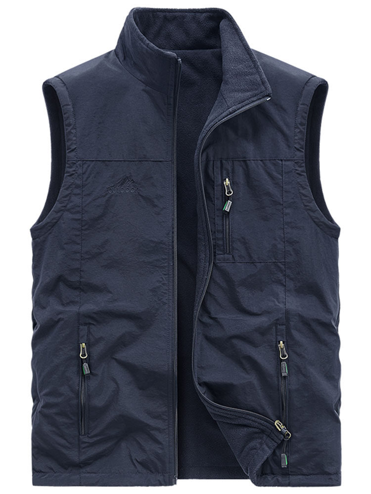 AUTUMN AND WINTER REVERSIBLE POLAR FLEECE VEST MENS FISHING SHOULDER OUTDOOR QUICK-DRYING FLEECE HORSE CLIP MENS STAND-UP COLLAR VEST