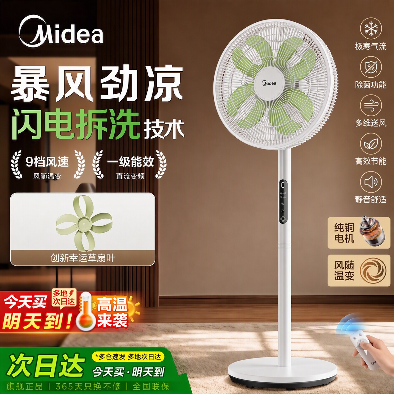 美的【一键闪电拆装】音静落地扇图片