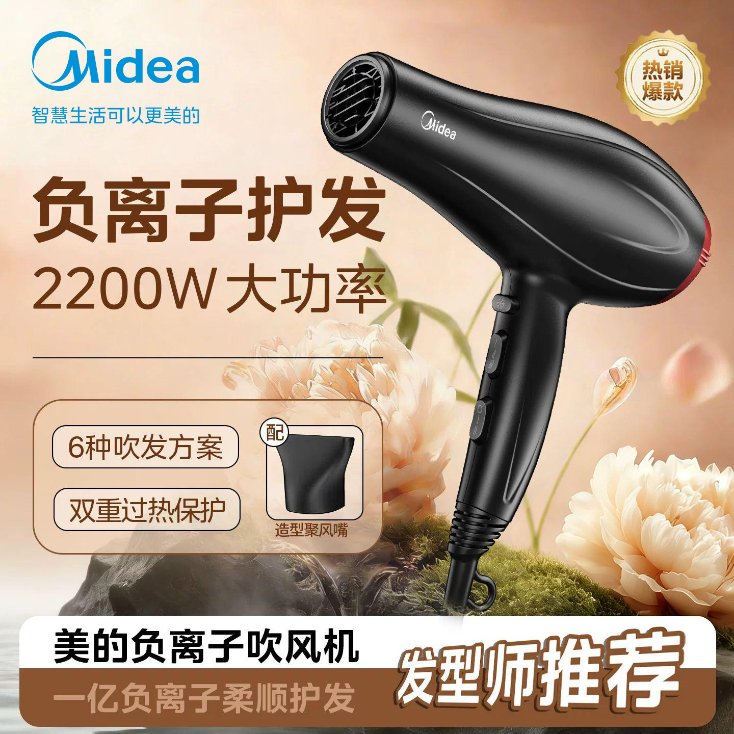 美的吹风机负离子家用大功率护发静音速干理发店专业吹风筒2026款