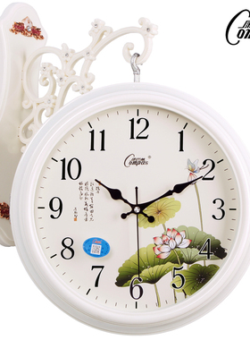 康巴丝欧式双面钟客厅大号两面挂钟静音创意时钟现代石英钟表挂表