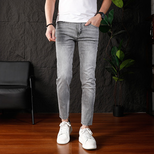 2026灰色九分牛仔裤男修身小脚弹力休闲莱赛尔面料超软亲肤牛仔裤