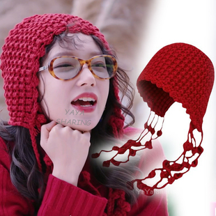 是妈妈也是女儿2程潇同款帽子护耳毛线流苏针织帽旅行拍照装饰新