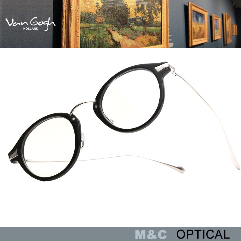 日本Van Gogh梵高 牛角+925纯银眼镜架时尚复古全框近视眼镜框301