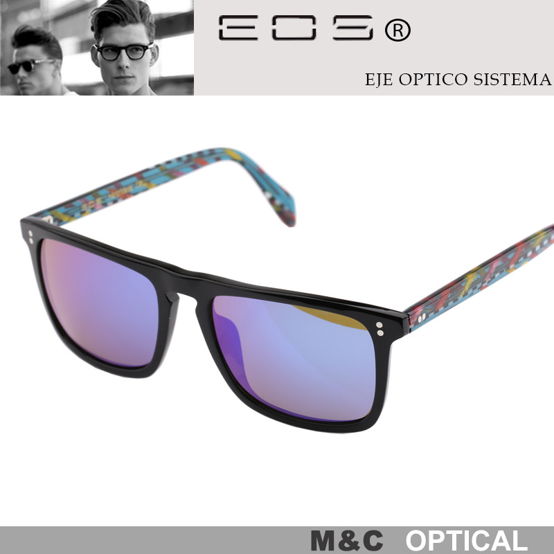 EOS炫彩镜面反光太阳镜方形全框墨镜男女款可配近视眼镜架E8402S