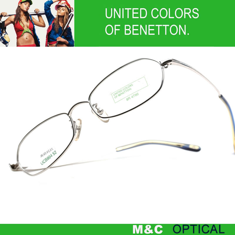 BENETTON贝纳通UCB864纯钛全框男女通用银色近视眼镜架超轻舒适