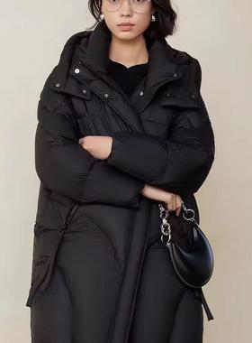 【9909】新品加长加厚女款巨保暖轻柔亚光面高级风连帽羽绒服外套