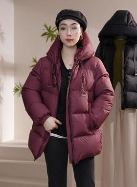 【9801】国标90白鸭绒加绒加厚羽绒帽子高级时尚洋气女款羽绒服